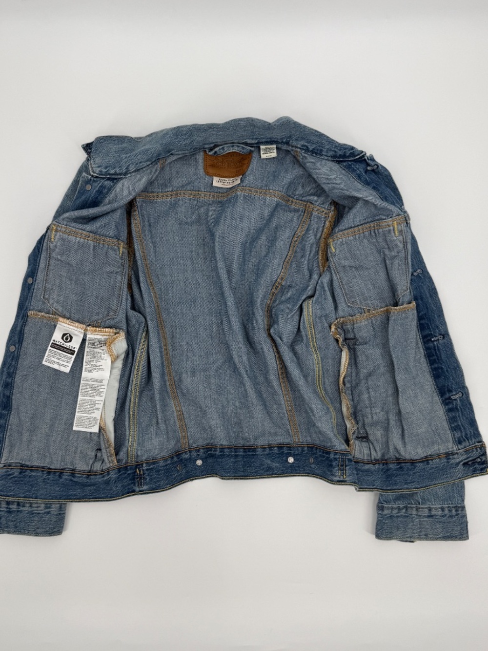 Levis Premium Denim Trucker Jacket Light Wash Blue Jean Button Front Men Small - Picture 3 of 9